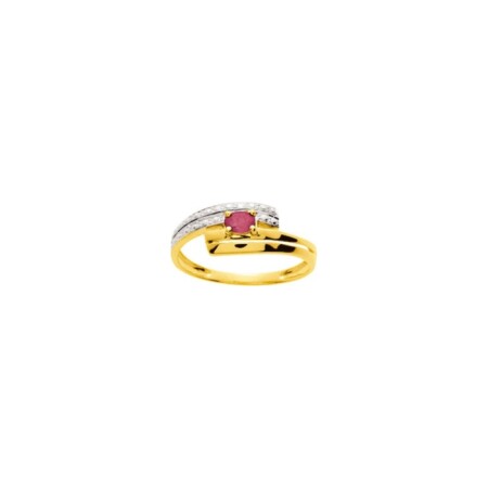 Bague en or jaune, rhodium, rubis et diamants