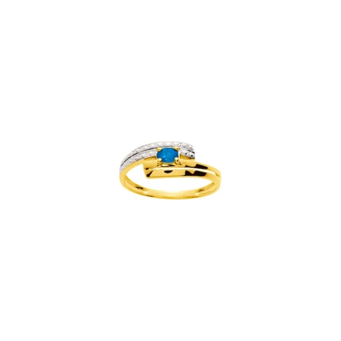 Bague en or jaune, rhodium, saphir et diamants