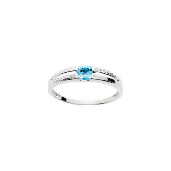 Bague en or blanc, topaze bleue et oxyde de zirconium