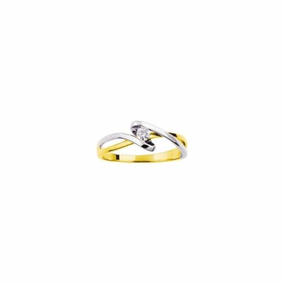 Solitaire en or blanc, or jaune et diamant de 0.08ct