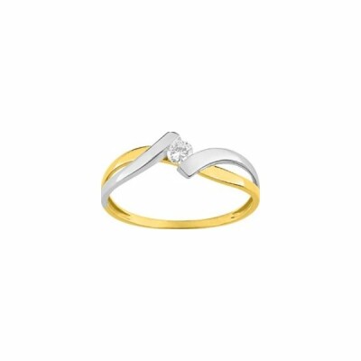 Bague en or jaune, rhodium et oxyde de zirconium