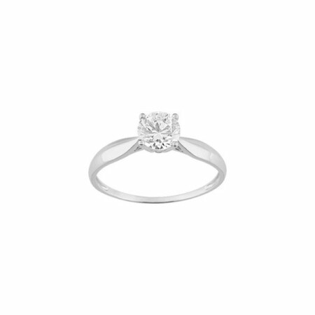 Solitaire en or blanc et oxyde de zirconium