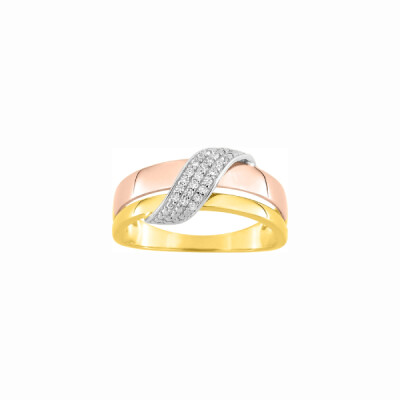 Bague en or jaune, or rose, or blanc et oxydes de zirconium