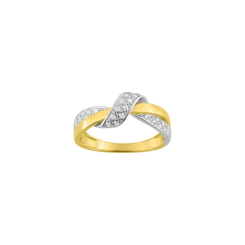 Bague en or jaune, or blanc et oxydes de zirconium