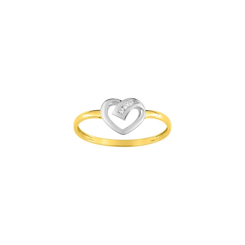 Bague en or jaune, rhodium et diamant