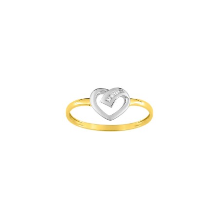 Bague en or jaune, rhodium et diamant