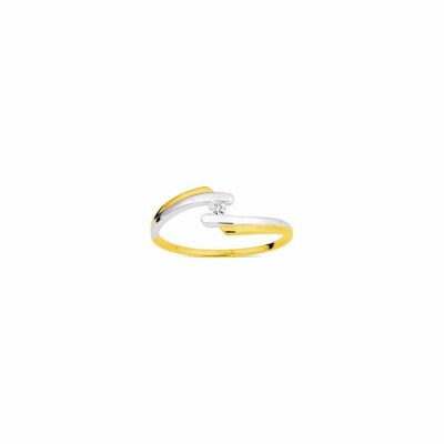 Solitaire en or blanc, or jaune et diamant de 0.04ct