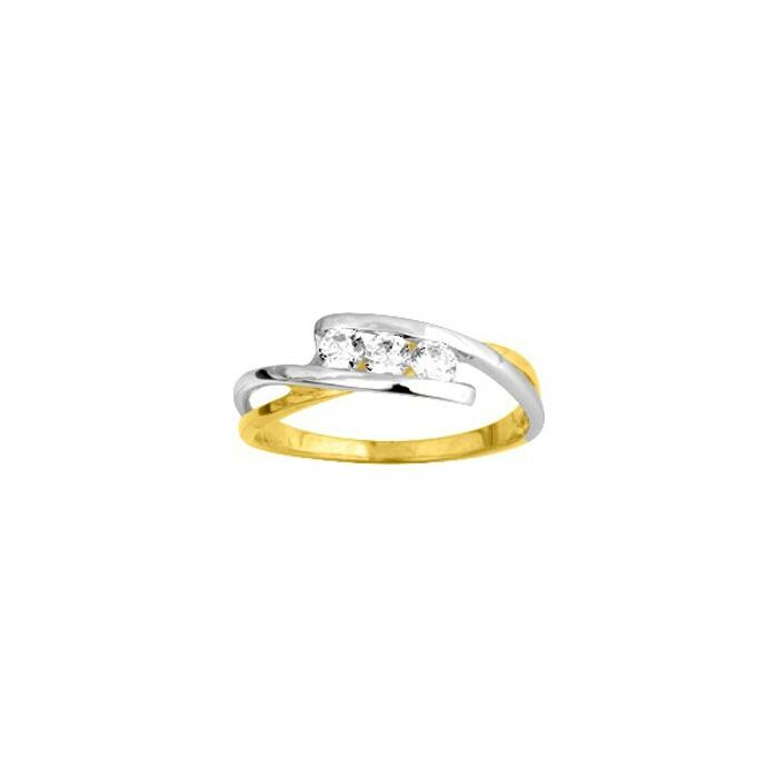 Bague en or jaune, rhodium et oxydes de zirconium