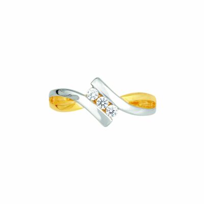 Bague en or jaune, or blanc et diamants de 0.15ct