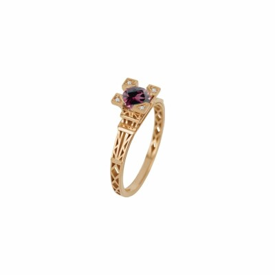 Bague Tournaire French Kiss Baby Tour Eiffel en or rose, rhodolite et diamants