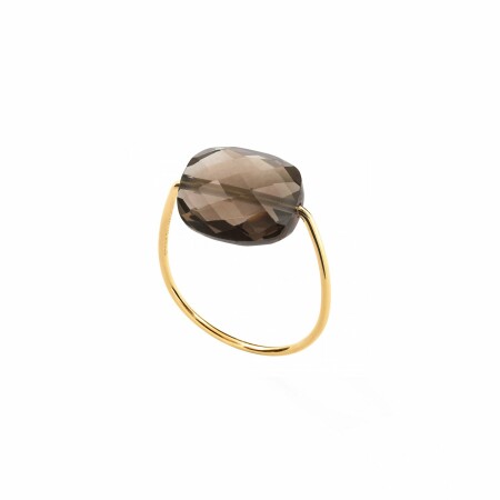 Bague Morganne Bello Friandise Coussin en or jaune et quartz fumé