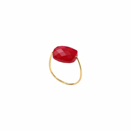 Bague Morganne Bello Friandise Coussin en or jaune et quartz rouge