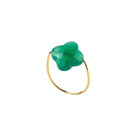 Bague Morganne Bello Friandise Trèfle en or blanc et agate verte