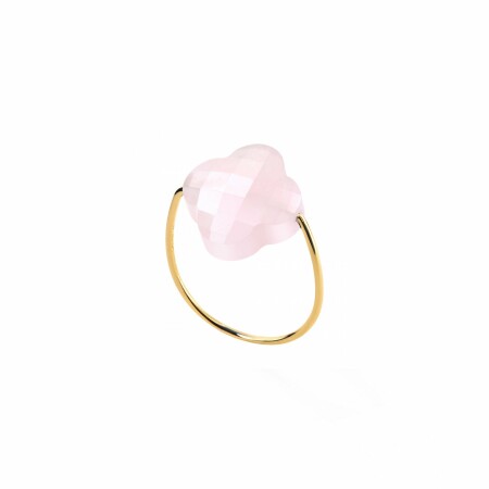 Bague Morganne Bello Friandise Trèfle en or jaune et quartz rose poudré