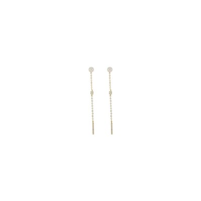 Boucles d'oreilles en or jaune, perle de culture et oxydes de zirconium