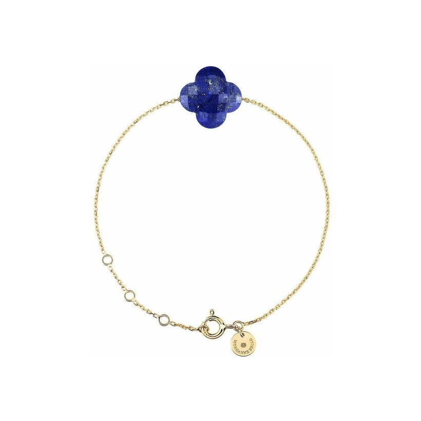 Bracelet Morganne Bello Friandise Trèfle en or jaune et lapis lazuli