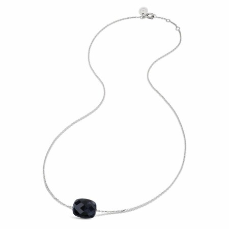 Collier Morganne Bello Friandise en or blanc et piétersite bleue