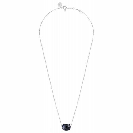 Collier Morganne Bello Friandise en or blanc et piétersite bleue