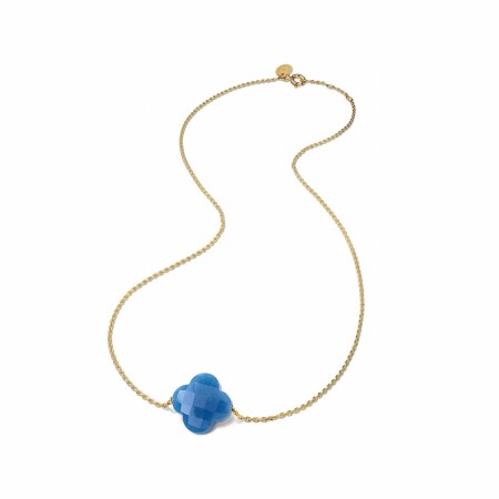 Collier Morganne Bello Friandise Trèfle en or blanc et quartz bleu