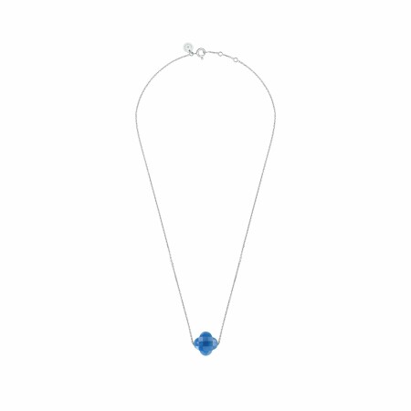 Collier Morganne Bello Friandise Trèfle en or blanc et quartz bleu