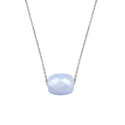 Collier Morganne Bello Friandise Coussin en or blanc et agate bleue dentelle