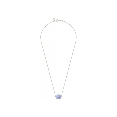 Collier Morganne Bello Friandise en or blanc et agathe bleue dentelle