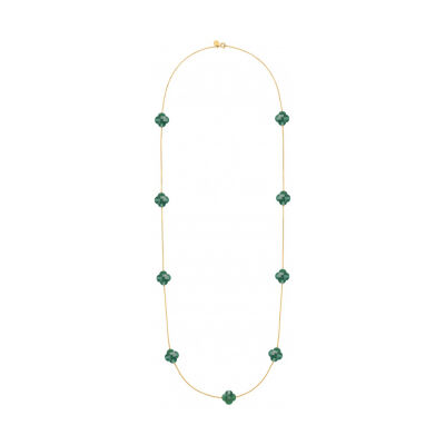 Sautoir Morganne Bello Friandise en or jaune et agathe verte