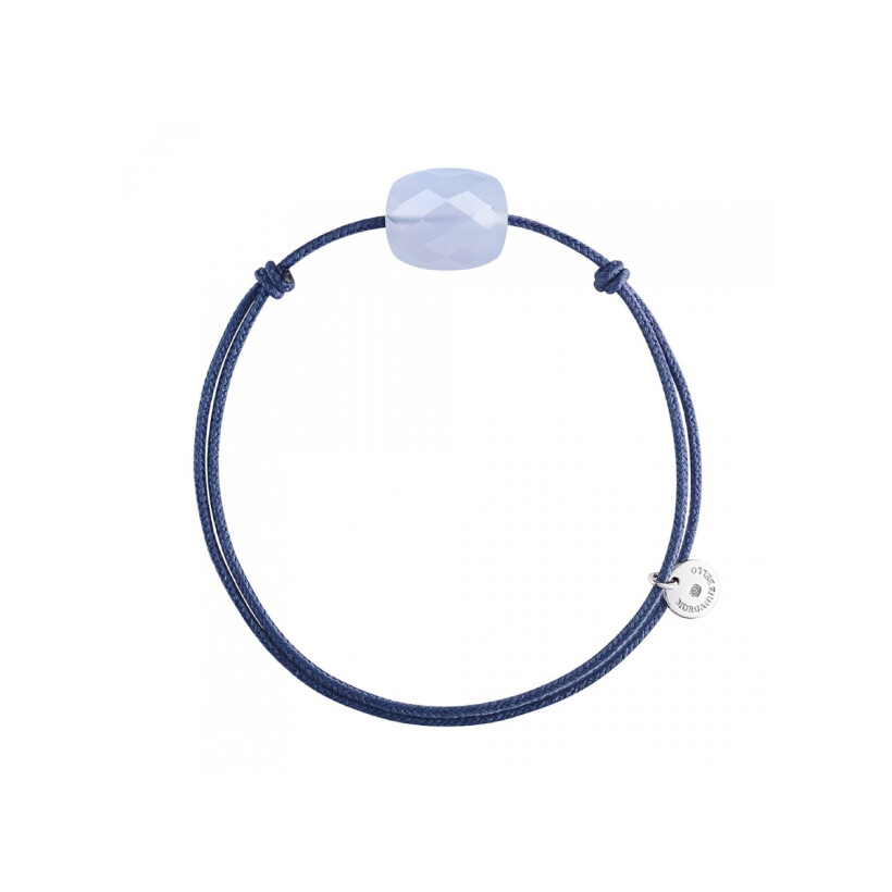 Bracelet sur cordon Morganne Bello Friandise Trèfle en argent et agate bleue dentelle