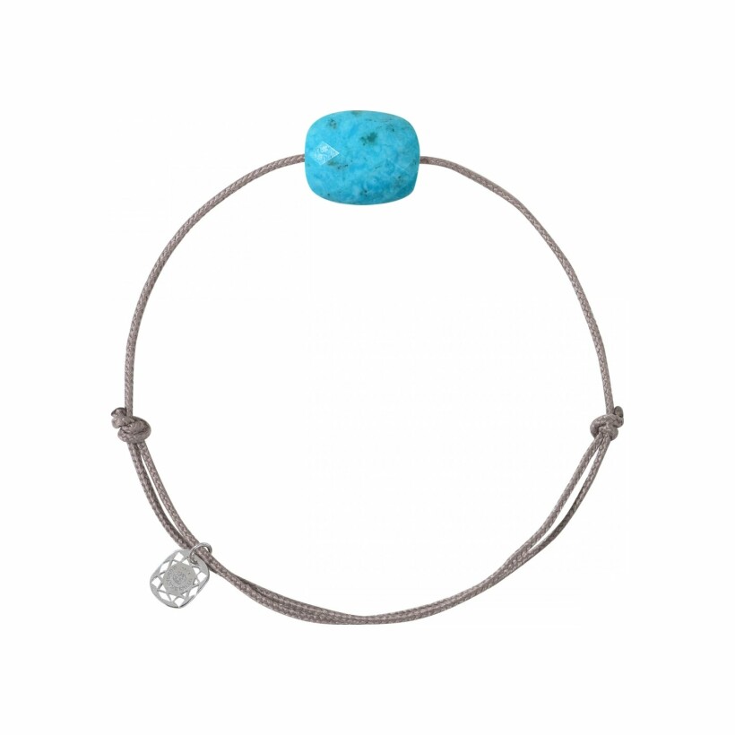 Bracelet sur cordon taupe Morganne Bello Friandise en argent et Coussin turquoise