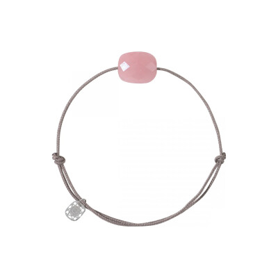 Bracelet sur cordon taupe Morganne Bello Friandise en argent et Coussin quartz guava