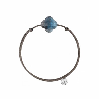 Bracelet sur cordon Morganne Bello Friandise Trèfle en argent et labradorite