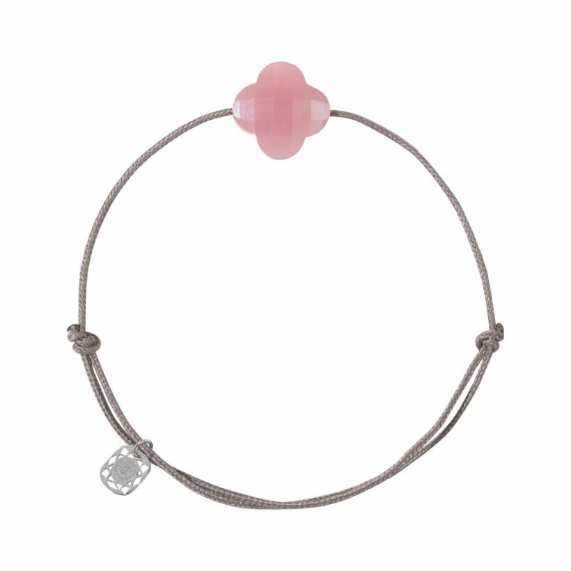 Bracelet Morganne Bello Friandise Trèfle en cordon taupe et guava quartz rose