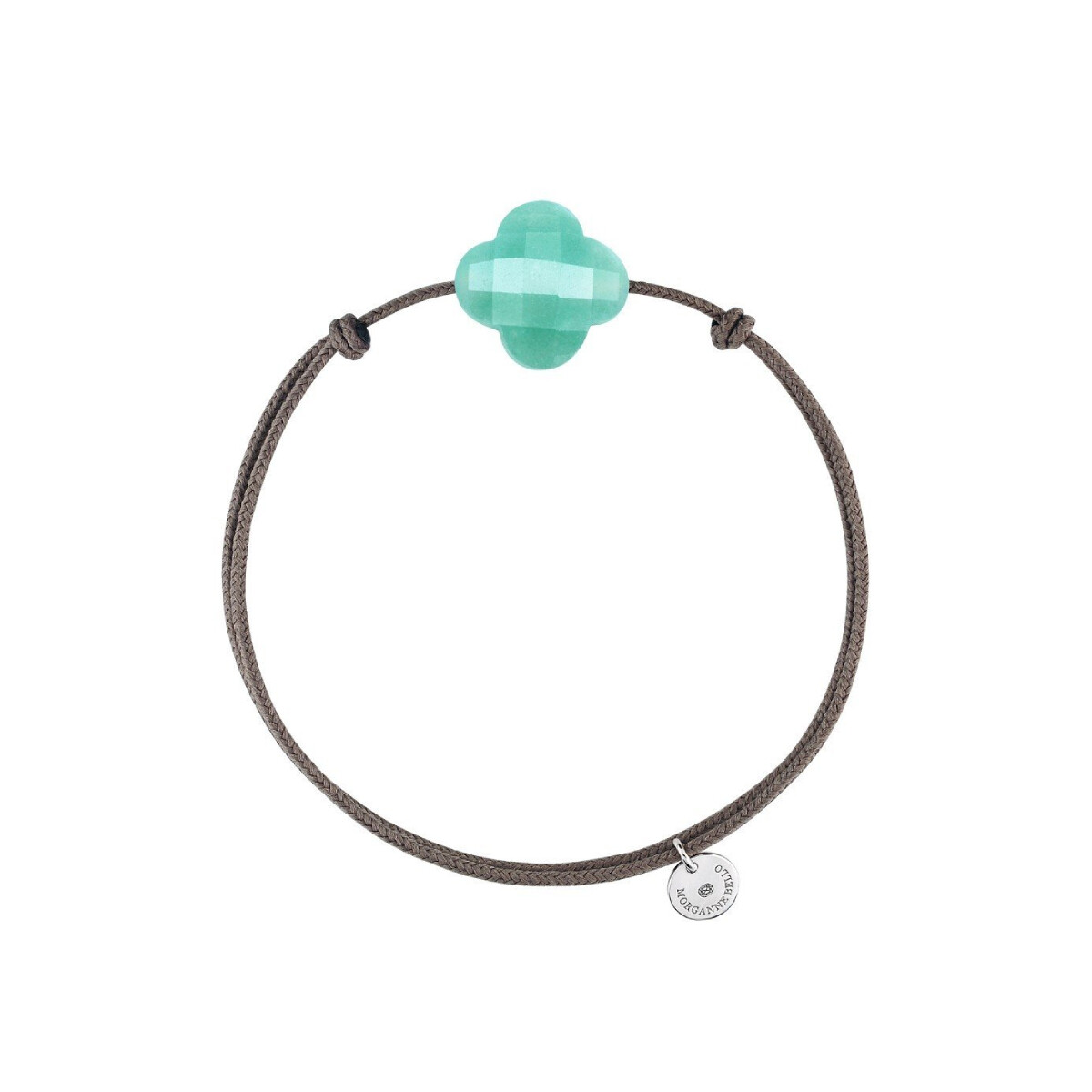 Bracelet Morganne Bello Friandise Trèfle en cordon taupe et amazonite