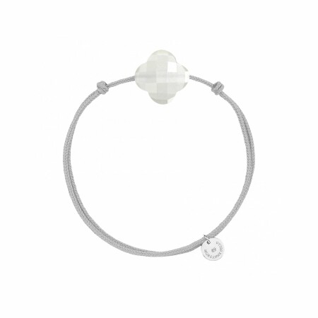 Bracelet sur cordon Morganne Bello Friandise Trèfle en argent et pierre de lune blanche