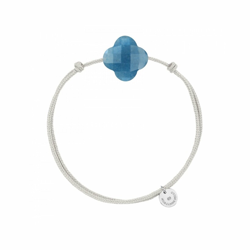 Bracelet sur cordon Morganne Bello Friandise Trèfle en argent et quartz bleu
