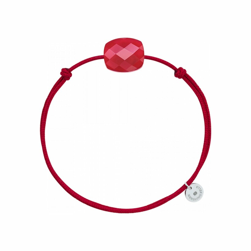 Bracelet sur cordon rouge Morganne Bello Friandise en argent et Coussin quartz rouge