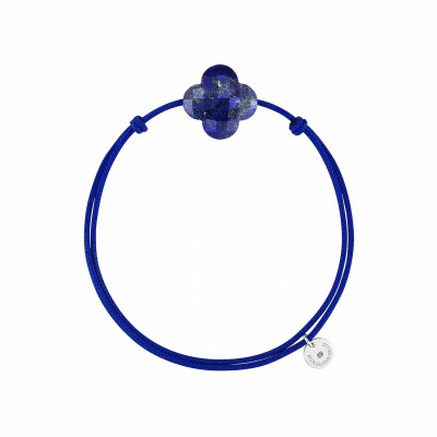 Bracelet sur cordon Morganne Bello Friandise Trèfle en argent et lapis lazuli