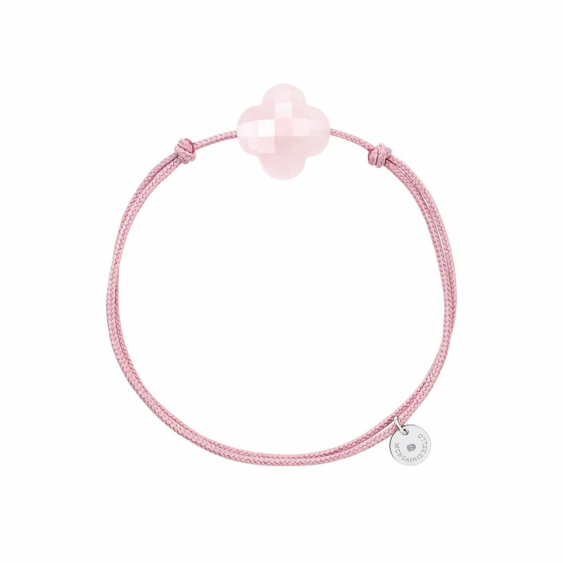 Bracelet sur cordon Morganne Bello Friandise Trèfle en argent et quartz rose