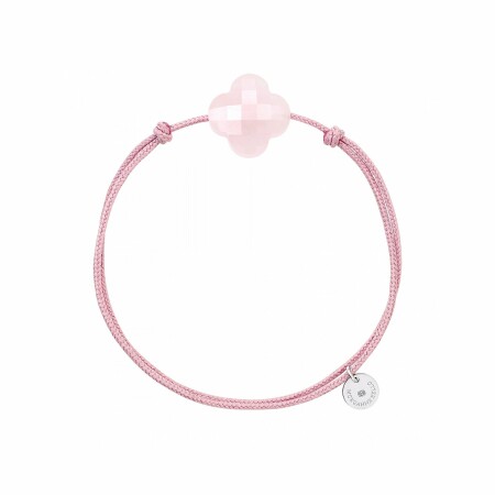 Bracelet sur cordon Morganne Bello Friandise Trèfle en argent et quartz rose