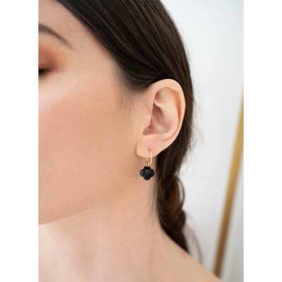 Boucles d'oreilles Morganne Bello Friandise Petit trèfle en or rose et onyx