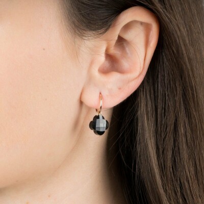 Boucles d'oreilles Morganne Bello Friandise Petit trèfle en or rose et onyx