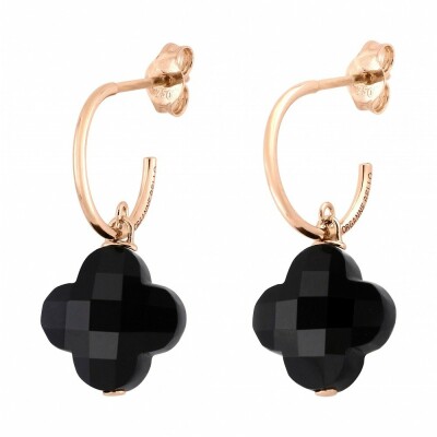 Boucles d'oreilles Morganne Bello Friandise Petit trèfle en or rose et onyx