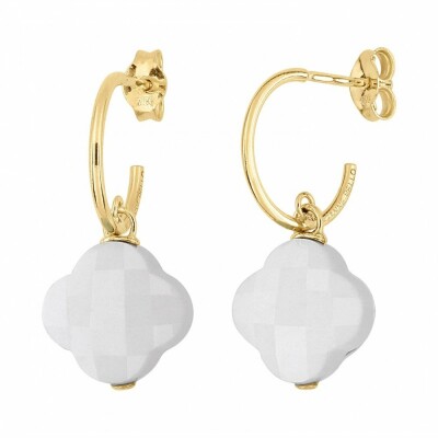 Boucles d'oreilles Morganne Bello Friandise Petit trèfle en or jaune et agates blanches