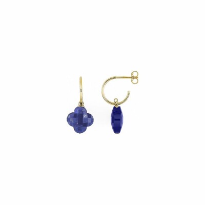 Boucles d'oreilles Morganne Bello Friandise Petit Trèfle en or jaune et lapis lazuli