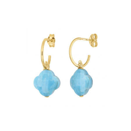 Boucles d'oreilles Morganne Bello Friandise Petit trèfle en or jaune et turquoises