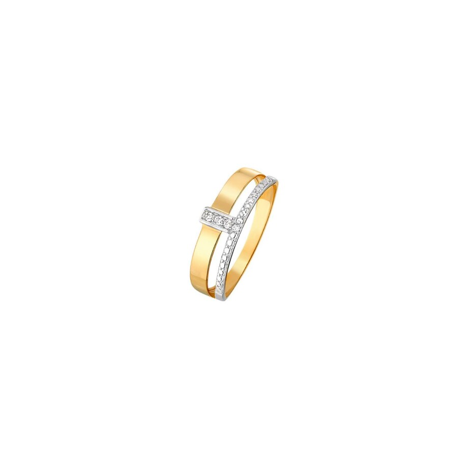 Bague en or jaune, or blanc et diamants