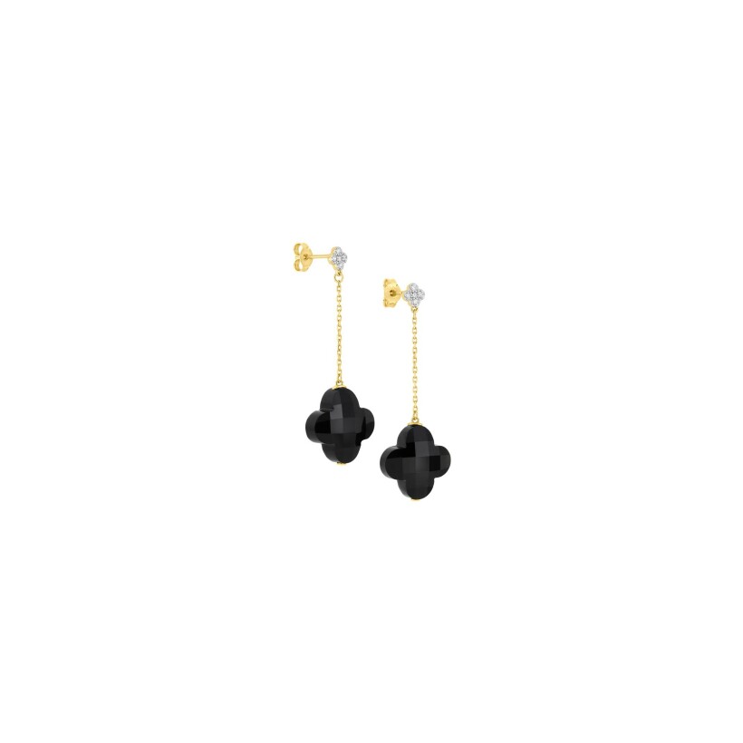 Boucles d'oreilles Morganne Bello Friandise Diamants en or jaune, onyx et diamants