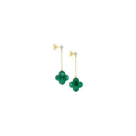 Boucles d'oreilles Morganne Bello Friandise Diamants en or jaune, agate verte et diamants