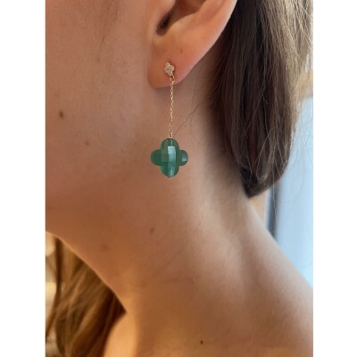 Boucles d'oreilles Morganne Bello Friandise Diamants en or jaune, agate verte et diamants