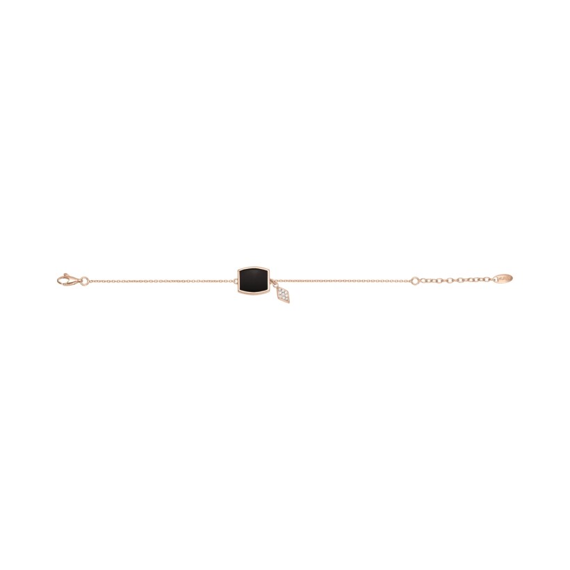 Collier en plaqué or rose, onyx et oxydes de zirconium